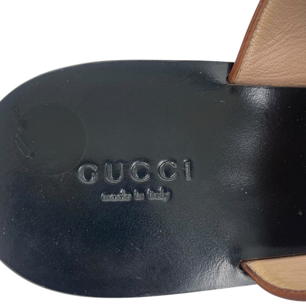 Gucci Leather Thong Sandals Gold Double G Logo Orange Brown Size 37 - Picture 10 of 11